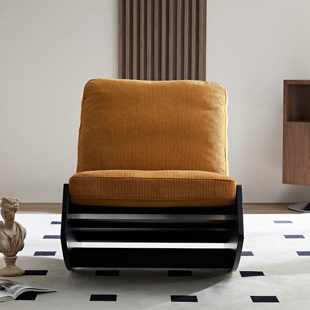 Vibrant Yellow Corduroy Rocking Lounge Chair for Stylish Comfort