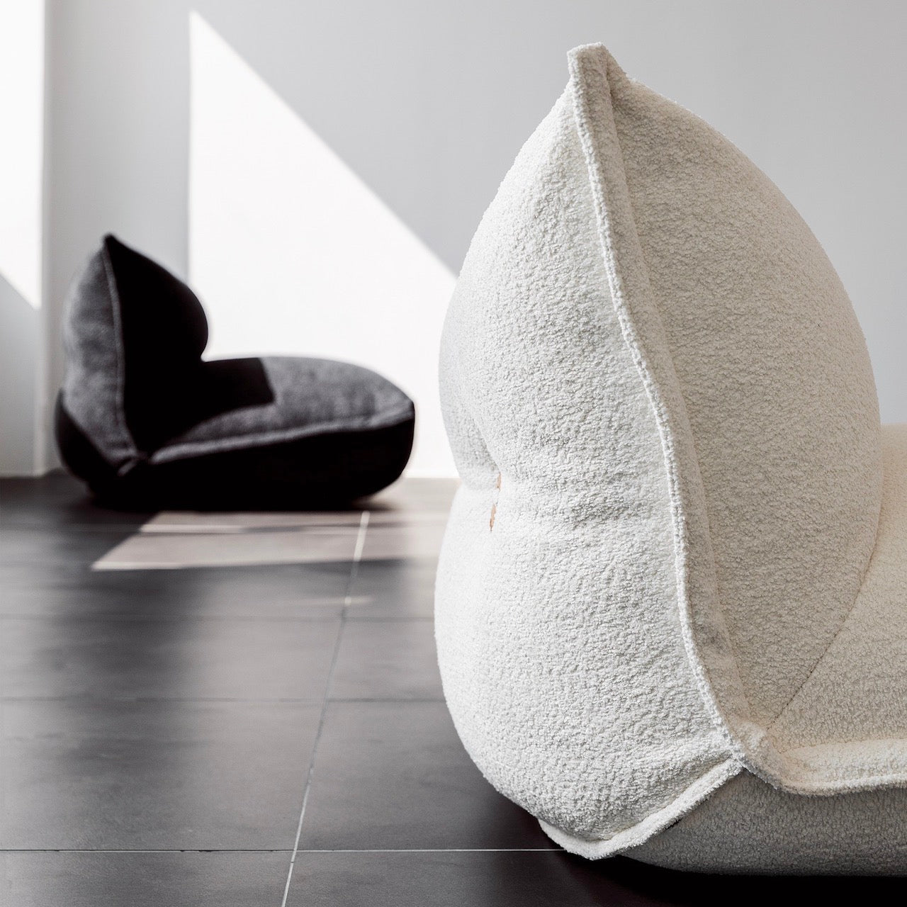 Plush White Alpaca Boucle Single Sofa Lounge Chair in a Modern Living Room Setting