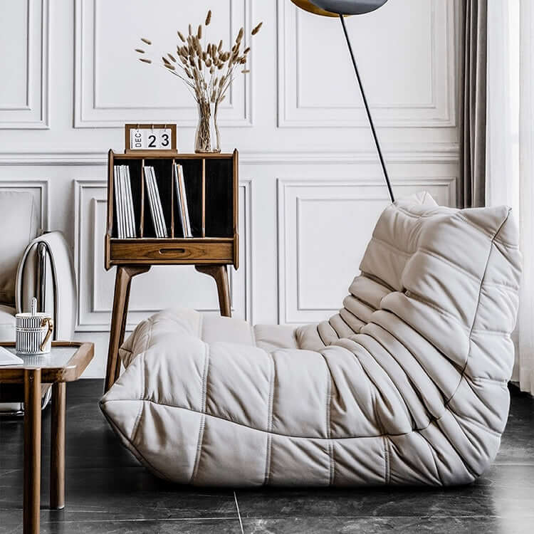 ブラック/ピンク/ブラウン/グレー/ホワイト レザーフロアラウンジアクセントチェア キャタピラー形状トゴソファ サブ画像