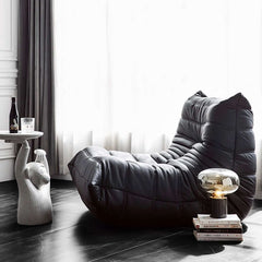 Stylish Black/Pink/Brown/Gray/White Leather Floor Lounge Accent Chair in Caterpillar Shape for Living Room