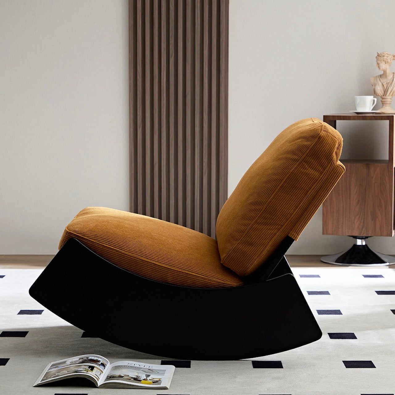 Elegant Yellow Corduroy Caterpillar Lounge Chair with Plush Cushion
