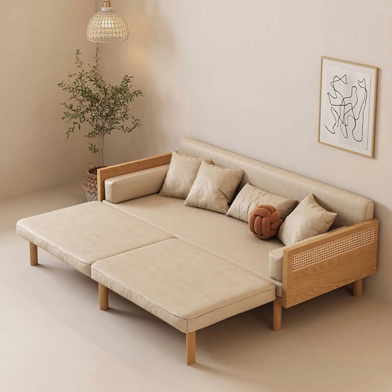 Modern Leath-Aire Wooden/Smoky Upholstered Convertible Sofa Full Sleeper Sofa