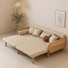 Modern Leath-Aire Wooden/Smoky Upholstered Convertible Sofa Full Sleeper Sofa