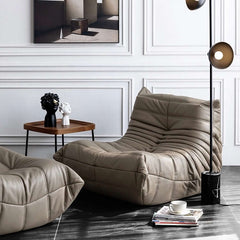 Gray Leather Floor Lounge Accent Chair