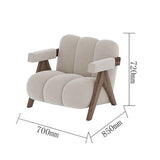 Japandi White Accent Chair Velvet Upholstery Armchair with Walnut Frame for Living Room