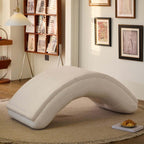 White boucle caterpillar lounge chair with soft cushion, single sofa rocker for comfortable seating