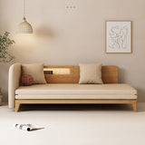 Modern Pull Out Sofa Bed Wood Convertible Sleeper Sofa Cotton & Linen with USB