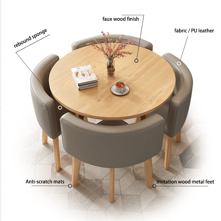 40" Round Wooden Dining Table Set For 4 Chairs