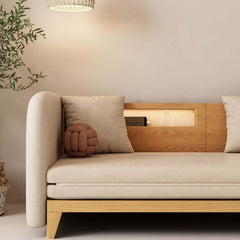 Contemporary Pull Out Sofa Bed with Wood Frame and USB Charging Functionality