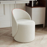 White Boucle Sherpa Round Vanity Stool Swivel Accent Chair