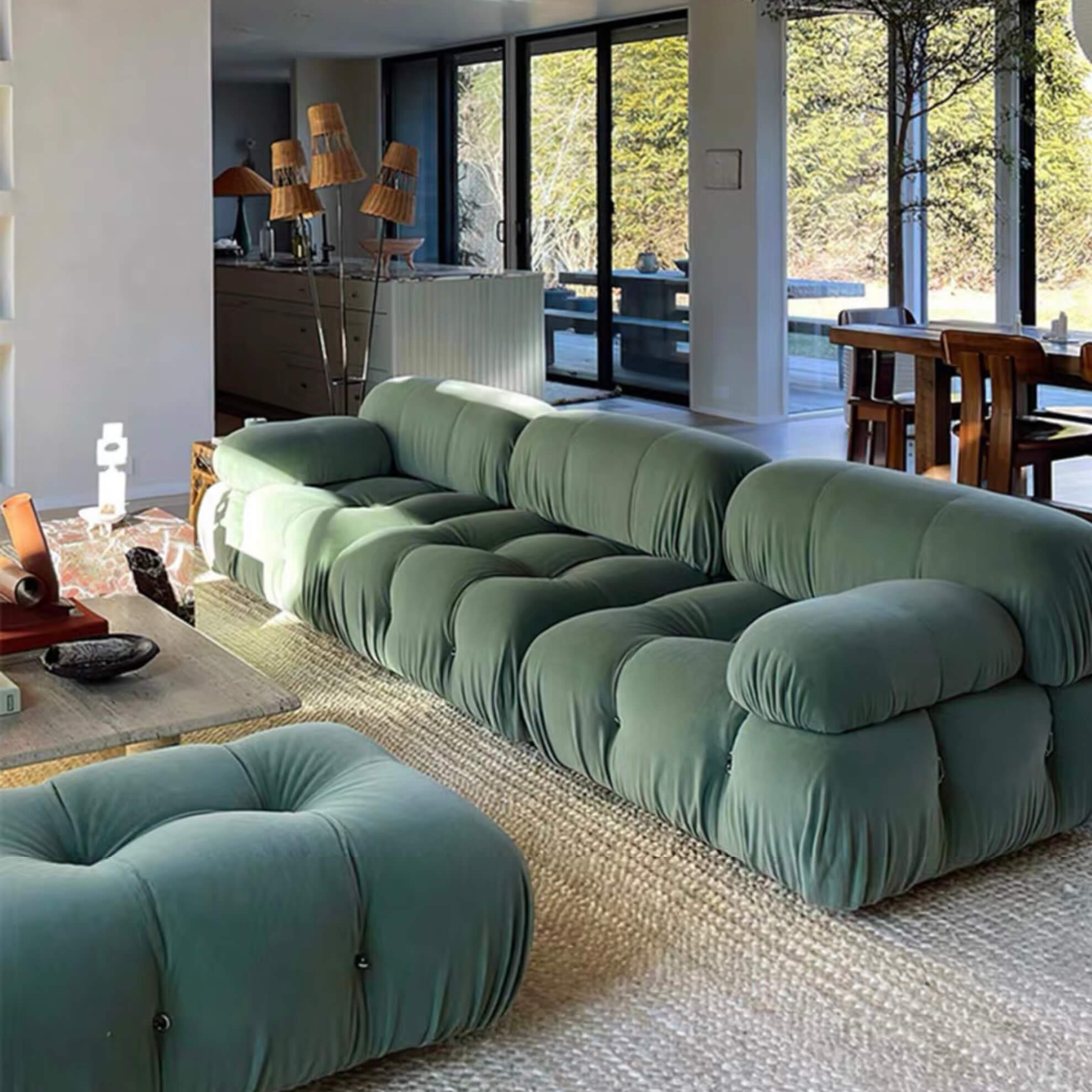 Velvet 3-seater sofa with left or right hand facing chaise, perfect for stylish living rooms