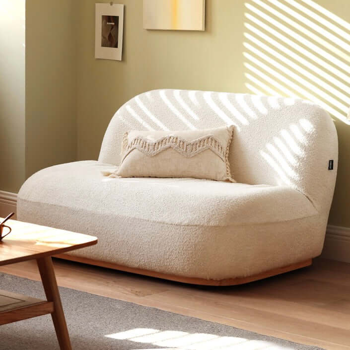 2 seater Nordic white boucle sofa with sherpa upholstery, perfect for a cozy living room main product image メイン画像
