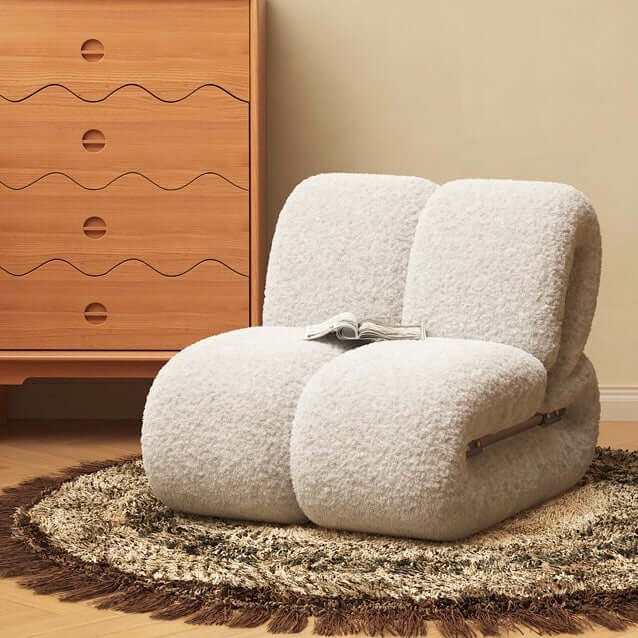 White Japandi-style boucle single lazy sofa chair with Nordic design for leisure seating main product image Main image