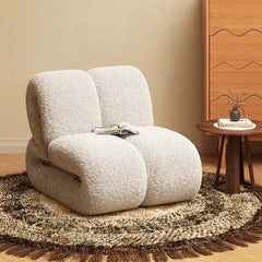 Trendy Japandi designer white boucle single lazy sofa with Nordic style leisure chair