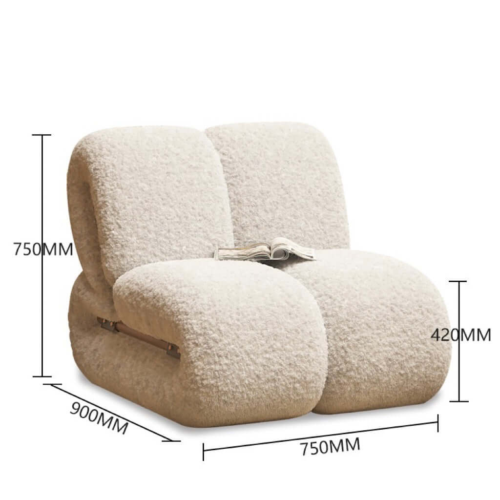 White Japandi-style boucle single lazy sofa chair with Nordic design for leisure seating