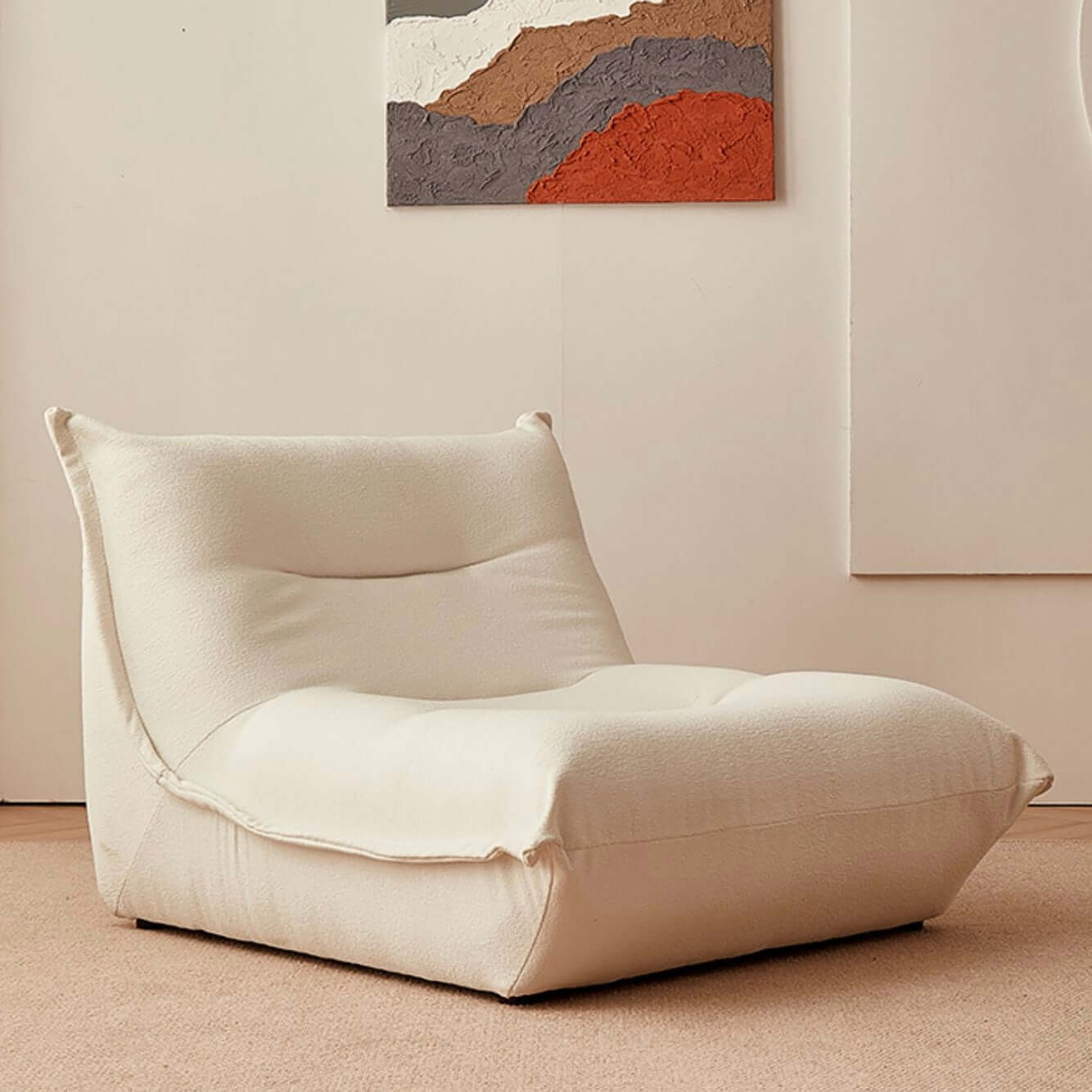 Nordic white boucle sherpa accent chair with ottoman, cozy and stylish lazy togo sofa dumpling main product image Main image