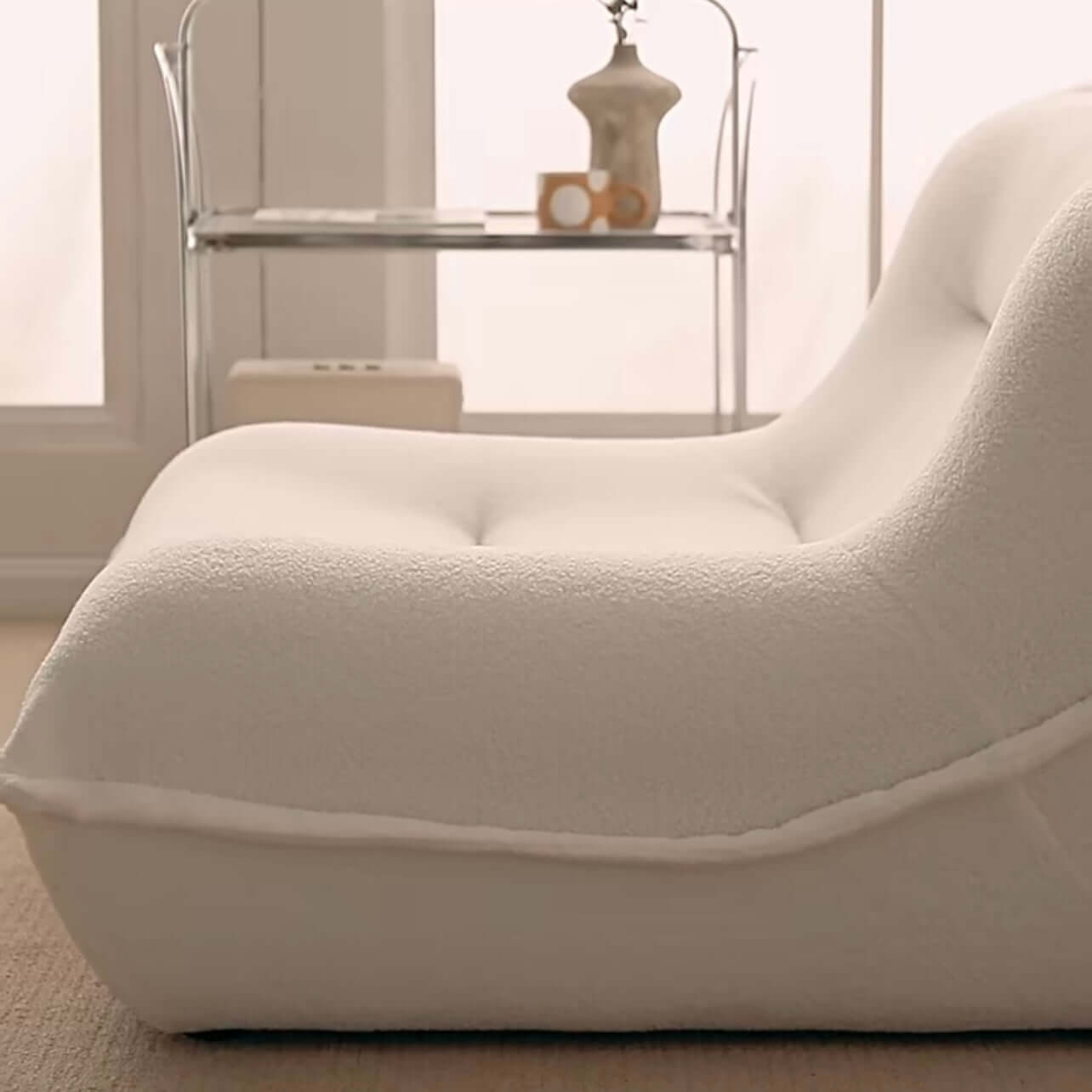 Nordic white boucle sherpa accent chair with ottoman, cozy and stylish lazy togo sofa dumpling
