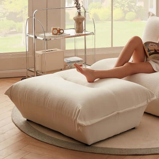 Nordic White Boucle Sherpa Accent Chair Lazy Togo Sofa Dumpling with Ottoman Secondary image