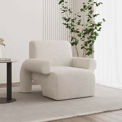 Stylish white and green boucle accent chair with ottoman for living room