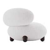 Japandi White Boucle Sherpa Moon Accent Chair Shape Round Wood Legs with Ottoman