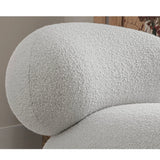 Japandi White Boucle Sherpa Moon Accent Chair Shape Round Wood Legs with Ottoman
