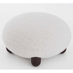 Japandi White Boucle Sherpa Moon Accent Chair in Round Shape with Ottoman