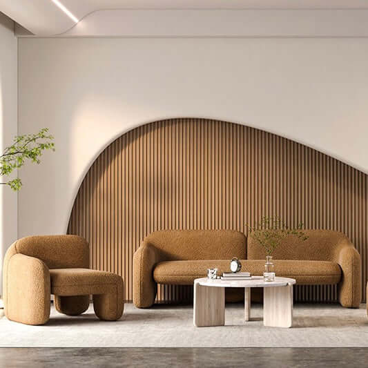 Modern White/Brown Boucle Sherpa Accent Chair Shaggy Armchair Sofa Set for Living Room Secondary image