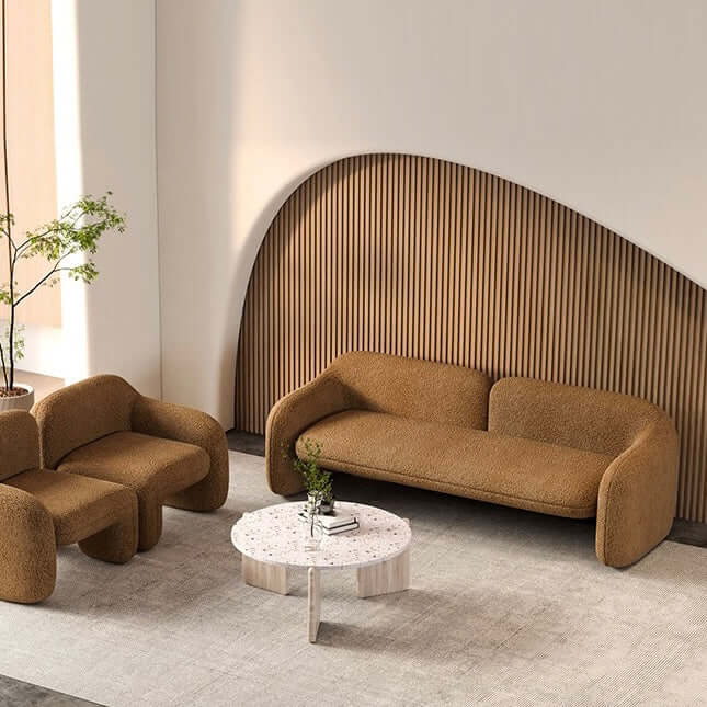 White and brown boucle sherpa accent chair with shaggy texture, perfect for living room seating