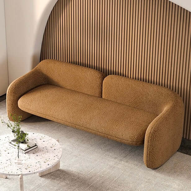 White and brown boucle sherpa accent chair with shaggy texture, perfect for living room seating