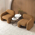 White and brown boucle sherpa accent chair with shaggy texture, perfect for living room seating