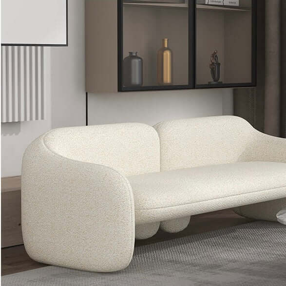 White and brown boucle sherpa accent chair with shaggy texture, perfect for living room seating