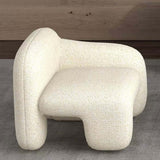 Modern White/Brown Boucle Sherpa Accent Chair Shaggy Armchair Sofa Set for Living Room