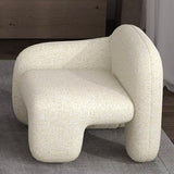 Modern White/Brown Boucle Sherpa Accent Chair Shaggy Armchair Sofa Set for Living Room