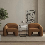 Modern White/Brown Boucle Sherpa Accent Chair Shaggy Armchair Sofa Set for Living Room