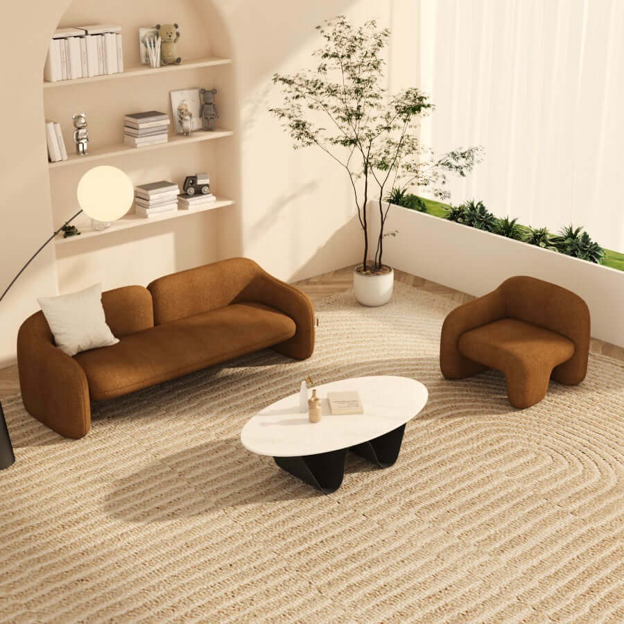 White and brown boucle sherpa accent chair with shaggy texture, perfect for living room seating