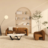 Modern White/Brown Boucle Sherpa Accent Chair Shaggy Armchair Sofa Set for Living Room
