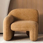 White and brown boucle sherpa accent chair with shaggy texture, perfect for living room seating