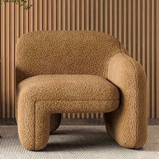 White and brown boucle sherpa accent chair with shaggy texture, perfect for living room seating