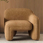White and brown boucle sherpa accent chair with shaggy texture, perfect for living room seating