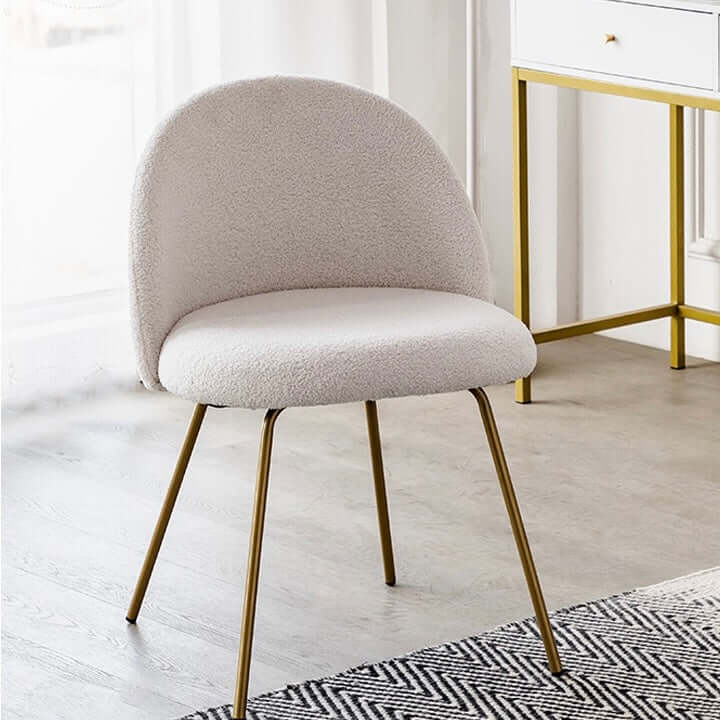 White Nordic vanity stool with elegant gold-tone metal legs for stylish seating main product image メイン画像