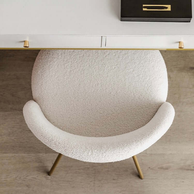 White Nordic vanity stool with elegant gold-tone metal legs for stylish seating