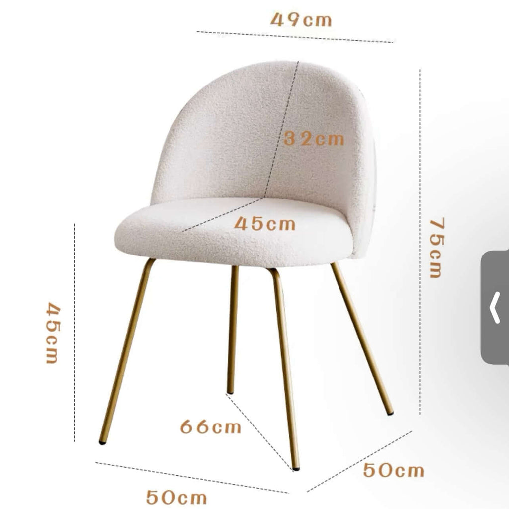 White Nordic vanity stool with elegant gold-tone metal legs for stylish seating