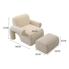 Trendy modern curved base chair with ottoman in white and green for home