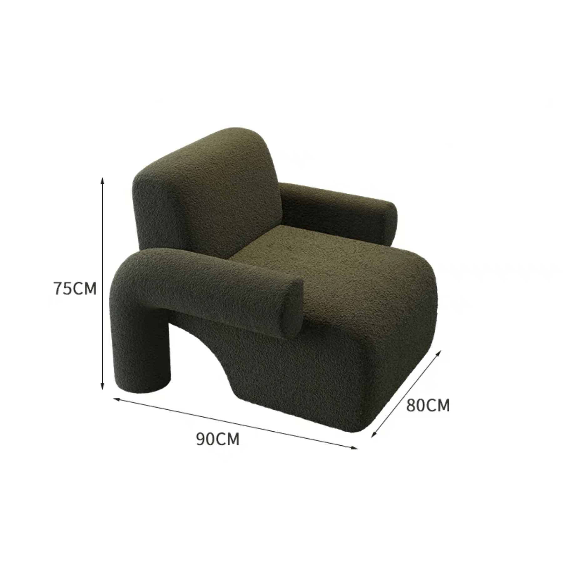 White and green sherpa boucle accent chair with curved base and ottoman for living room seating