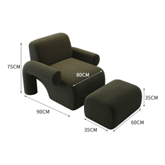 Fashionable white and green sherpa upholstery chair with ottoman for living room