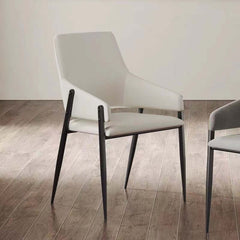 Modern white PU leather upholstered dining chairs in a set of 2 with solid back design