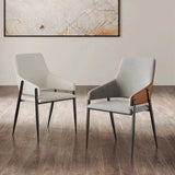 Modern White PU Leather Upholstered Dining Chairs (Set of 2) with Solid Back