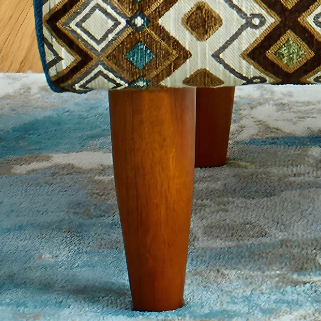 Farmhouse wood sofa with patchwork polyester blend upholstery and foam seat fill