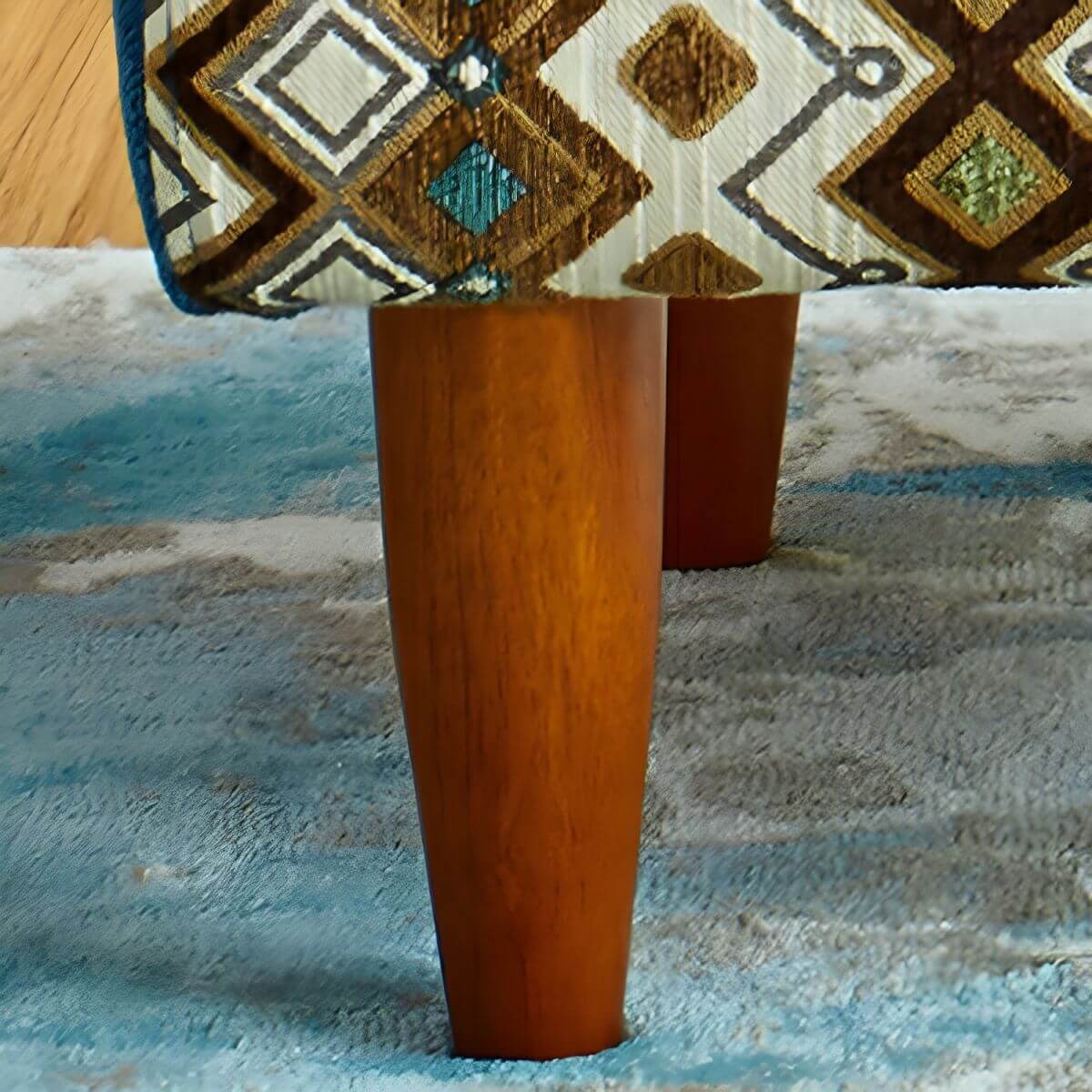 Farmhouse wood sofa with patchwork polyester blend upholstery and foam seat fill