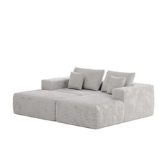 L-shape Beige Color Corduroy Sofa with Ottoman